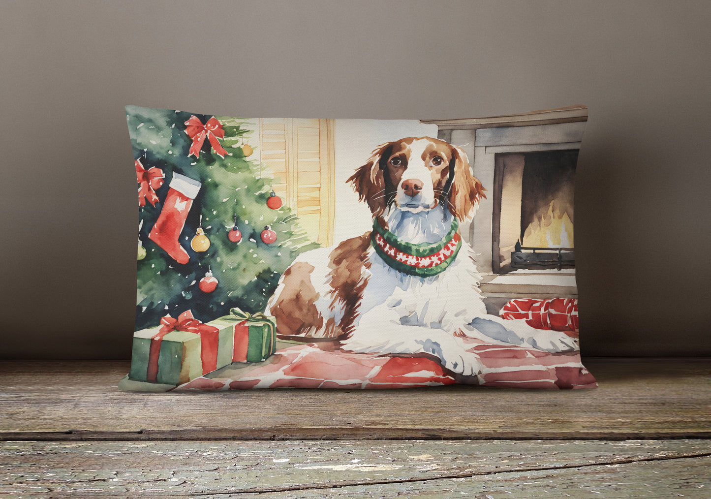 Brittany Spaniel Christmas Throw Pillow