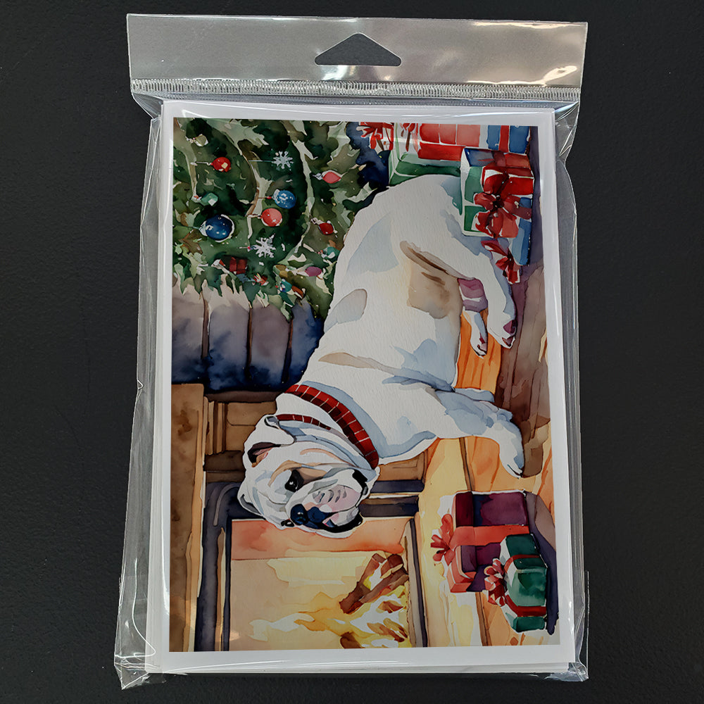 White English Bulldog Christmas Greeting Cards Pack of 8