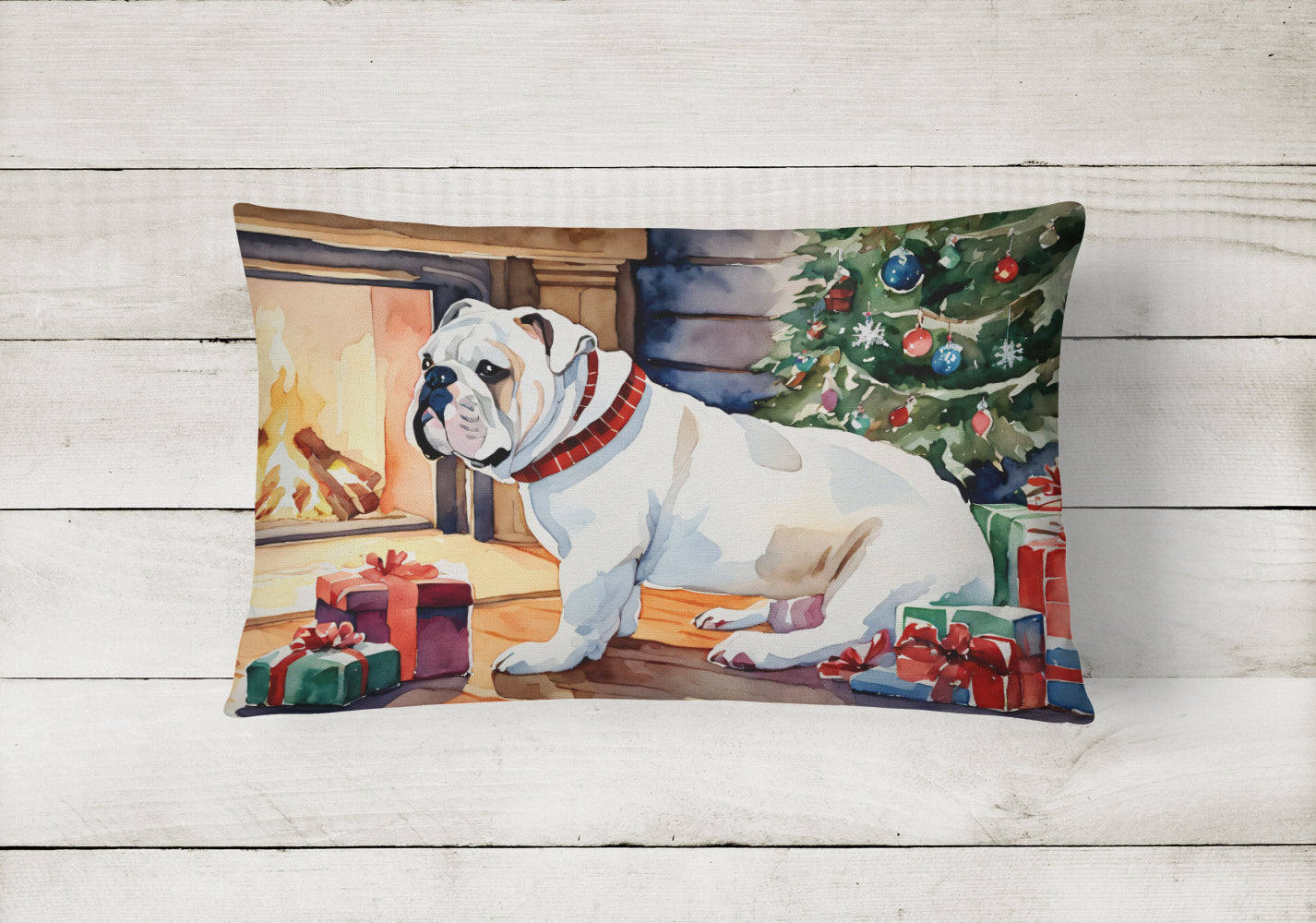 White English Bulldog Christmas Throw Pillow