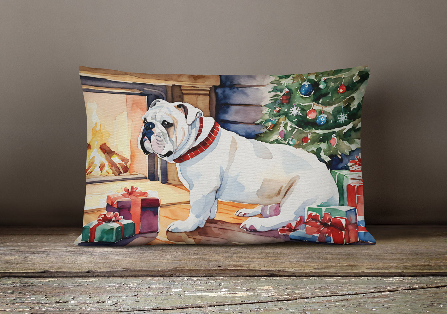 White English Bulldog Christmas Throw Pillow