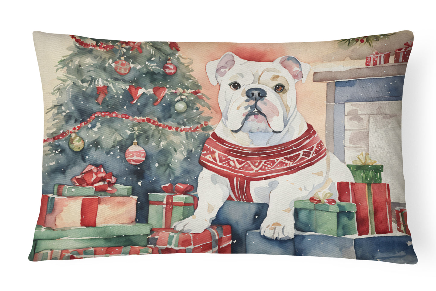 Buy this White English Bulldog Christmas Throw Pillow