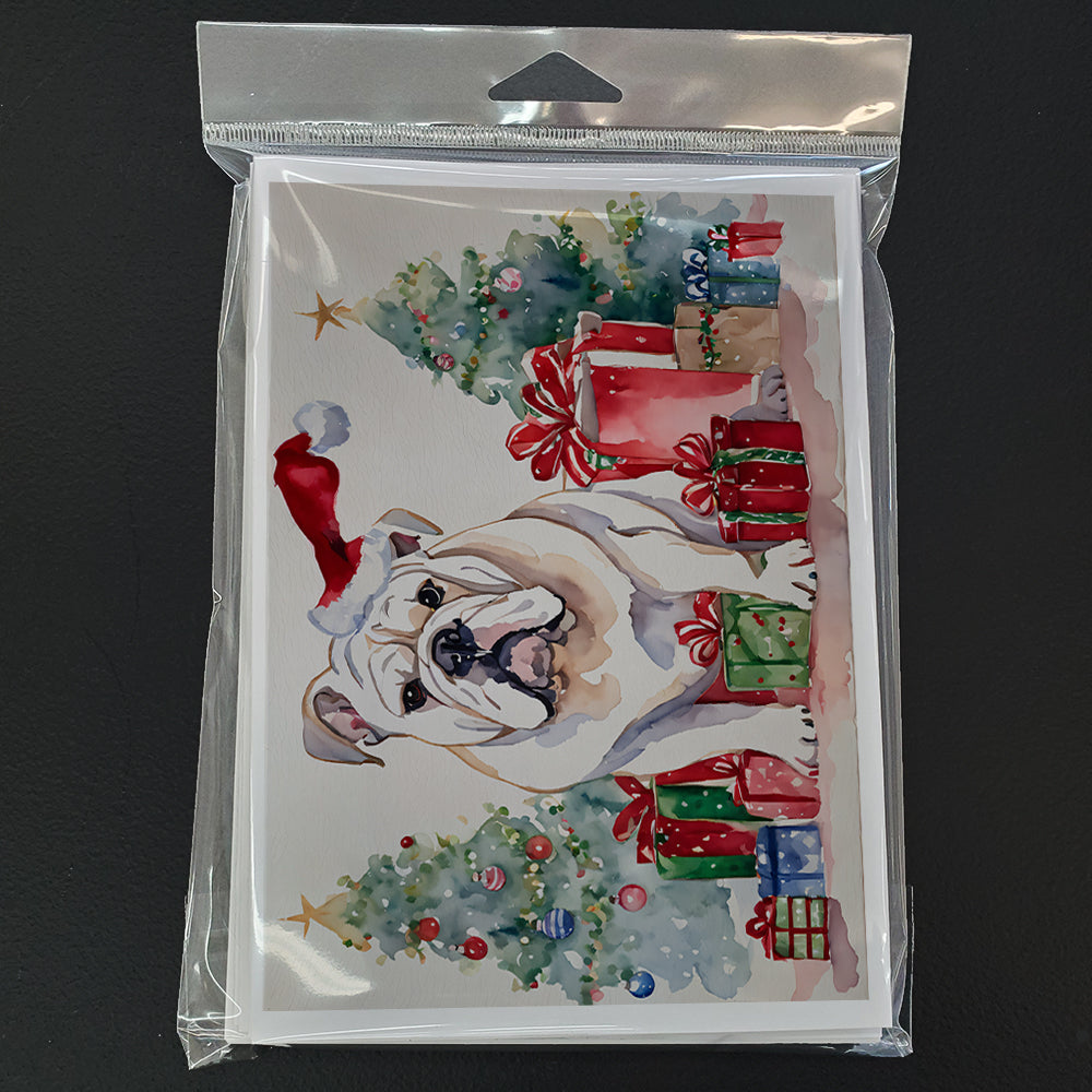 White English Bulldog Christmas Greeting Cards Pack of 8