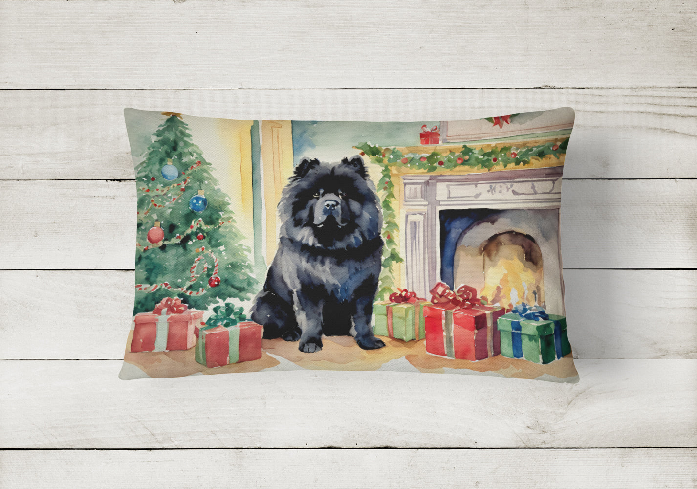 Black Chow Chow Christmas Throw Pillow