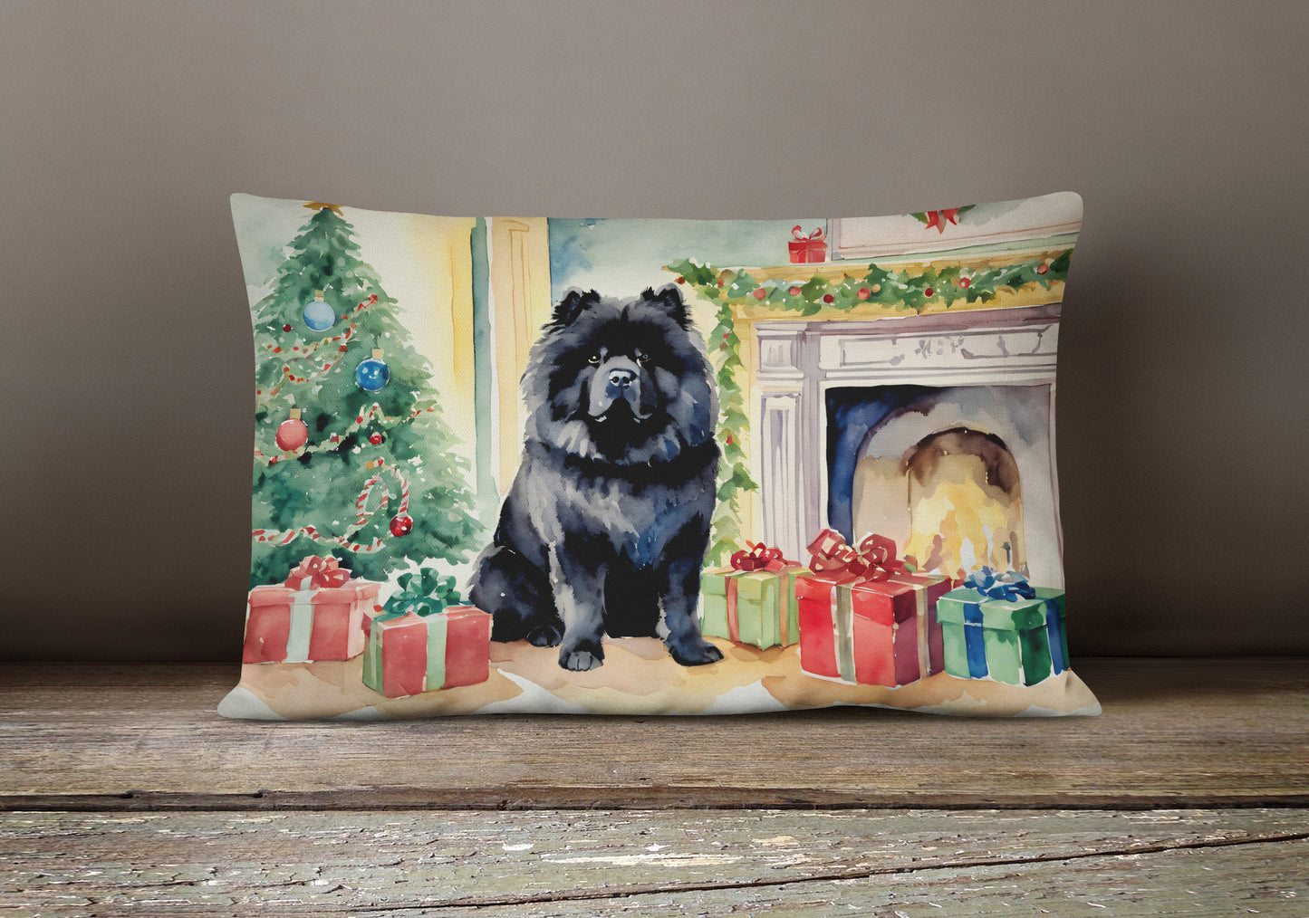 Black Chow Chow Christmas Throw Pillow