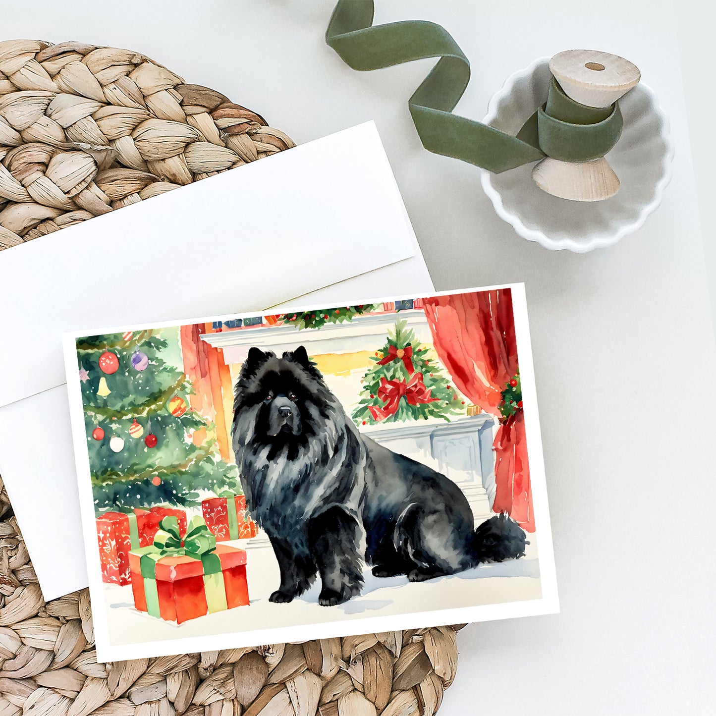 Black Chow Chow Christmas Greeting Cards Pack of 8