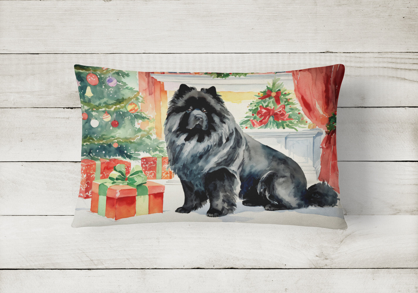 Black Chow Chow Christmas Throw Pillow