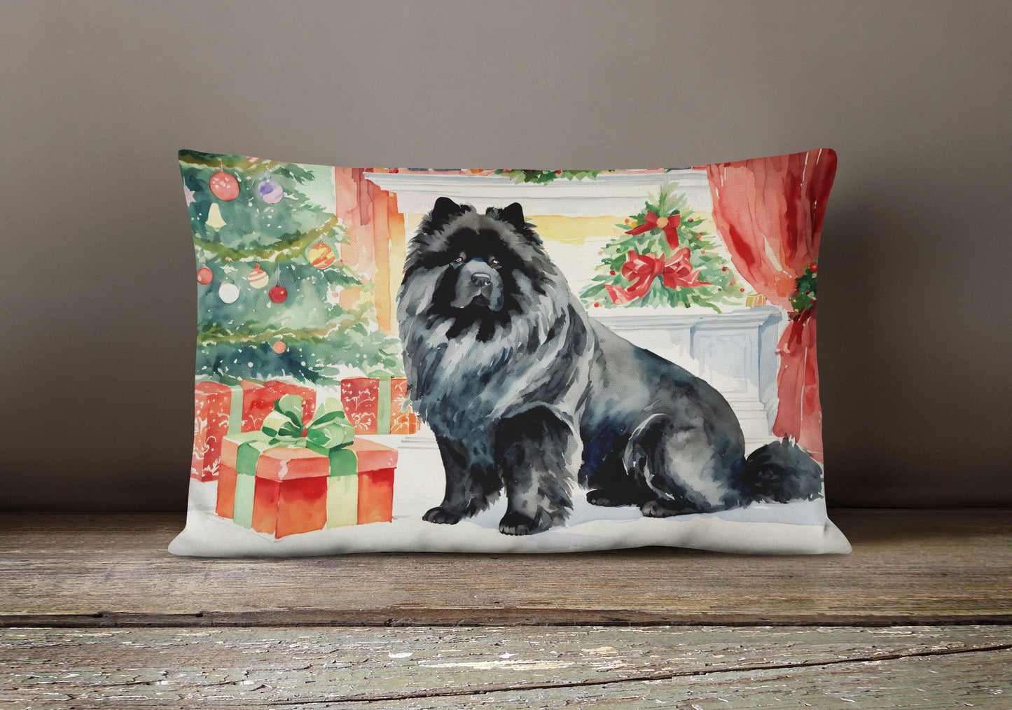 Black Chow Chow Christmas Throw Pillow