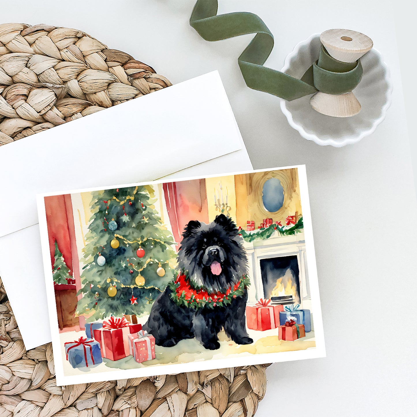 Black Chow Chow Christmas Greeting Cards Pack of 8