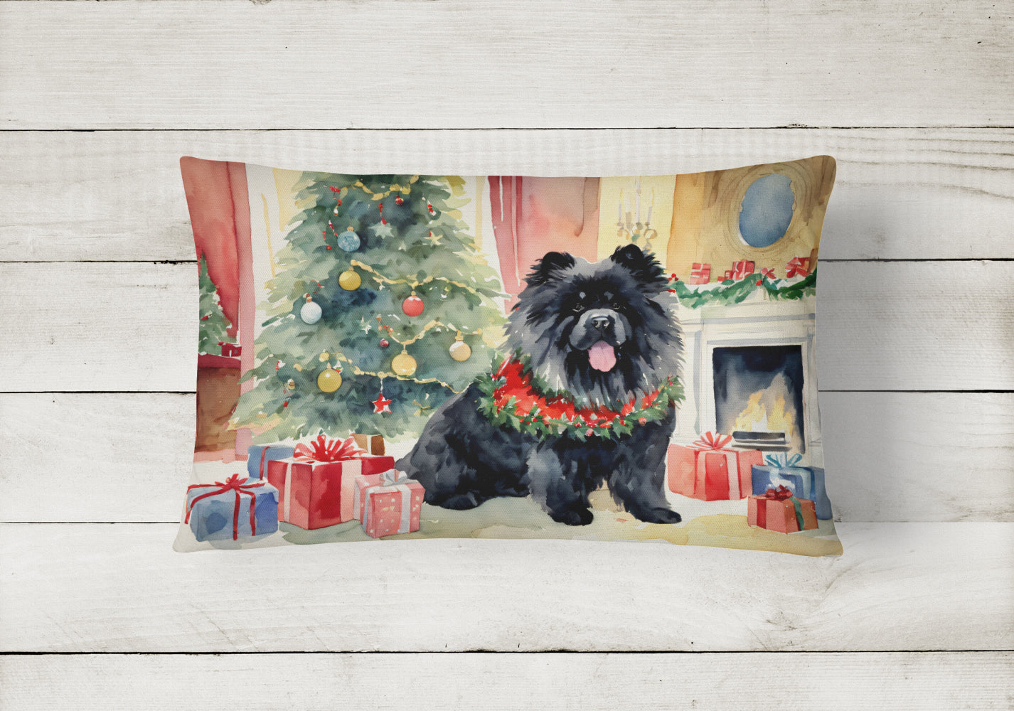 Black Chow Chow Christmas Throw Pillow