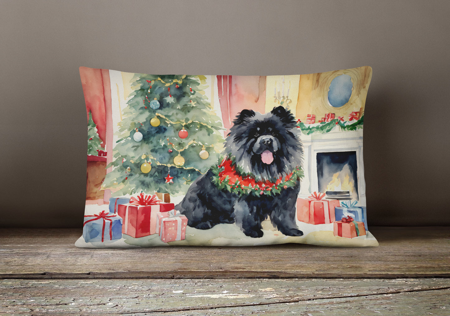 Black Chow Chow Christmas Throw Pillow