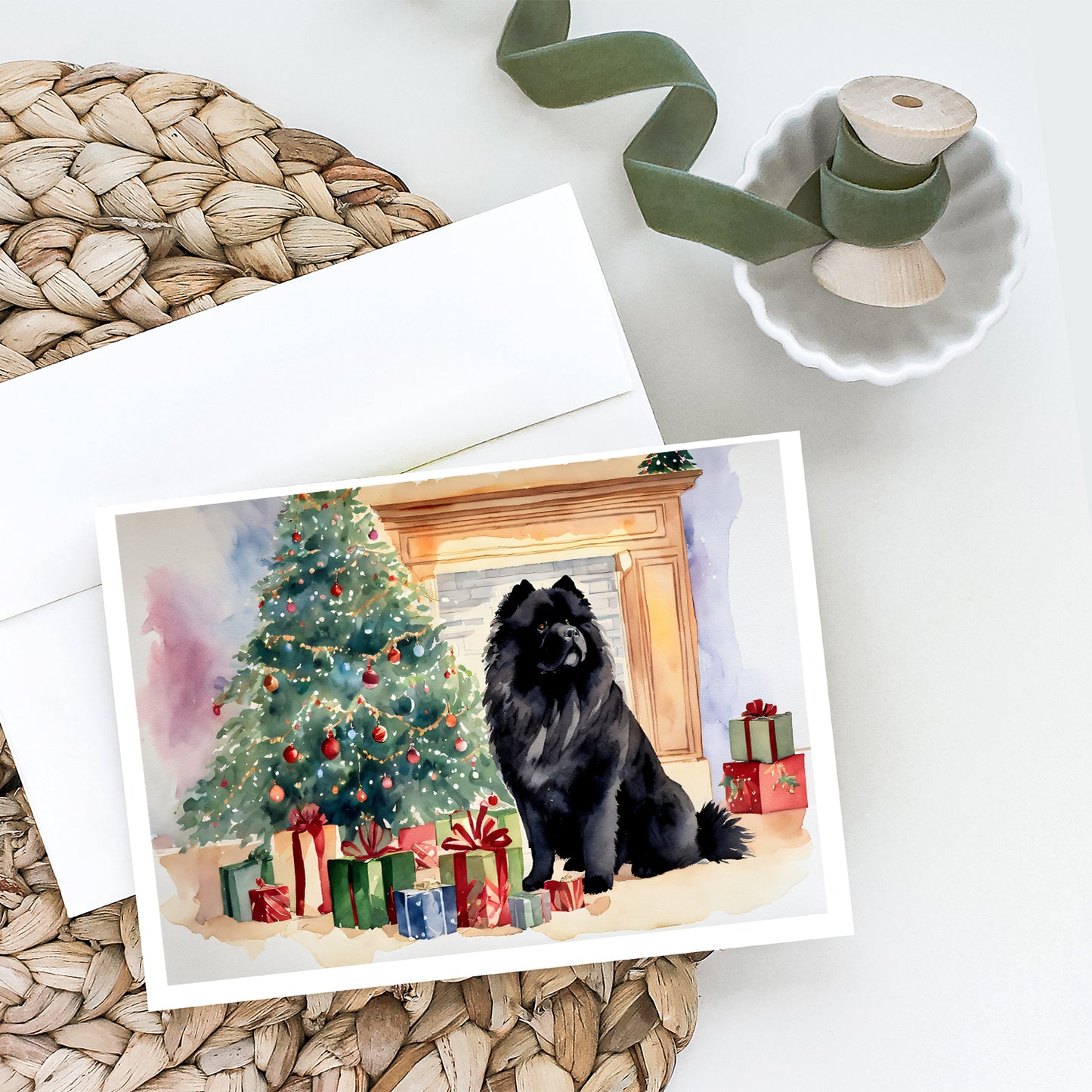 Black Chow Chow Christmas Greeting Cards Pack of 8