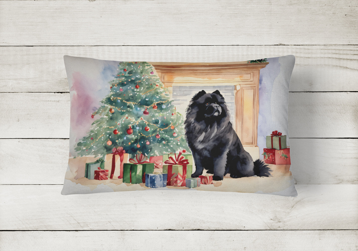 Black Chow Chow Christmas Throw Pillow