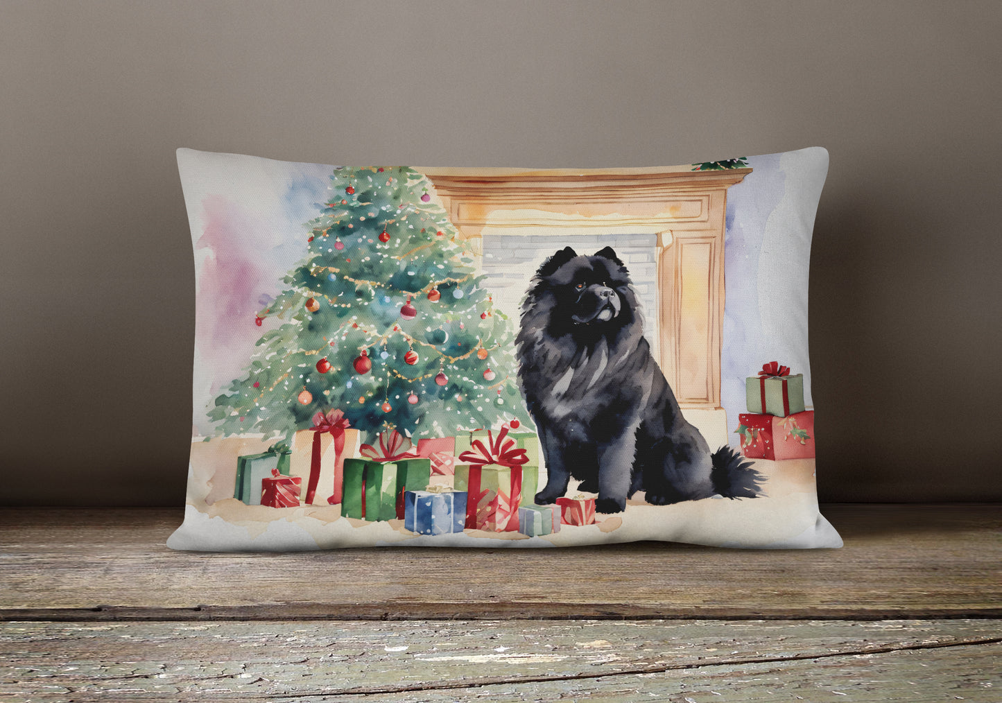 Black Chow Chow Christmas Throw Pillow