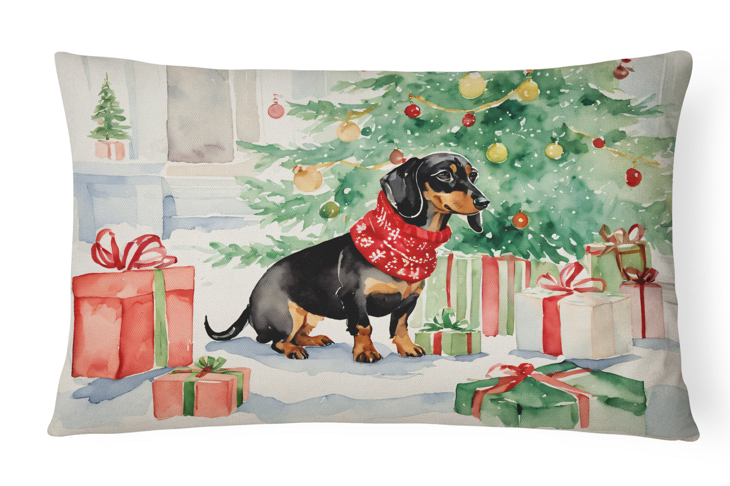 Buy this Black and Tan Dachshund Christmas Throw Pillow