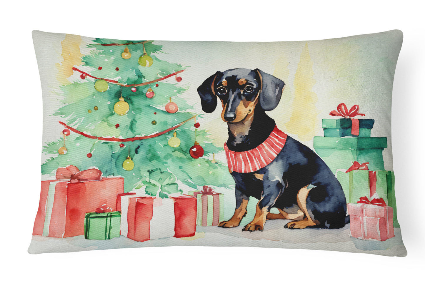 Buy this Black and Tan Dachshund Christmas Throw Pillow