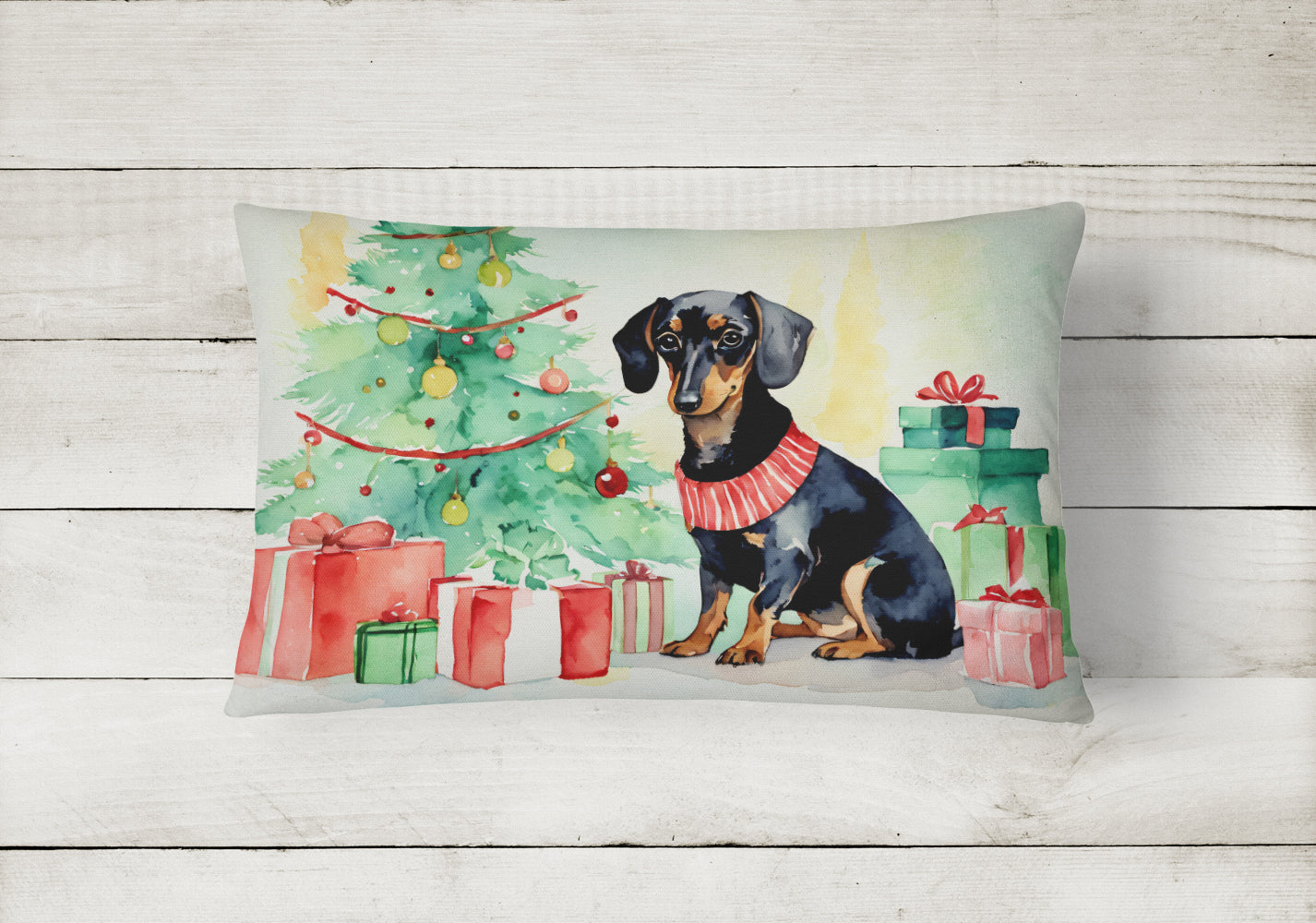 Black and Tan Dachshund Christmas Throw Pillow