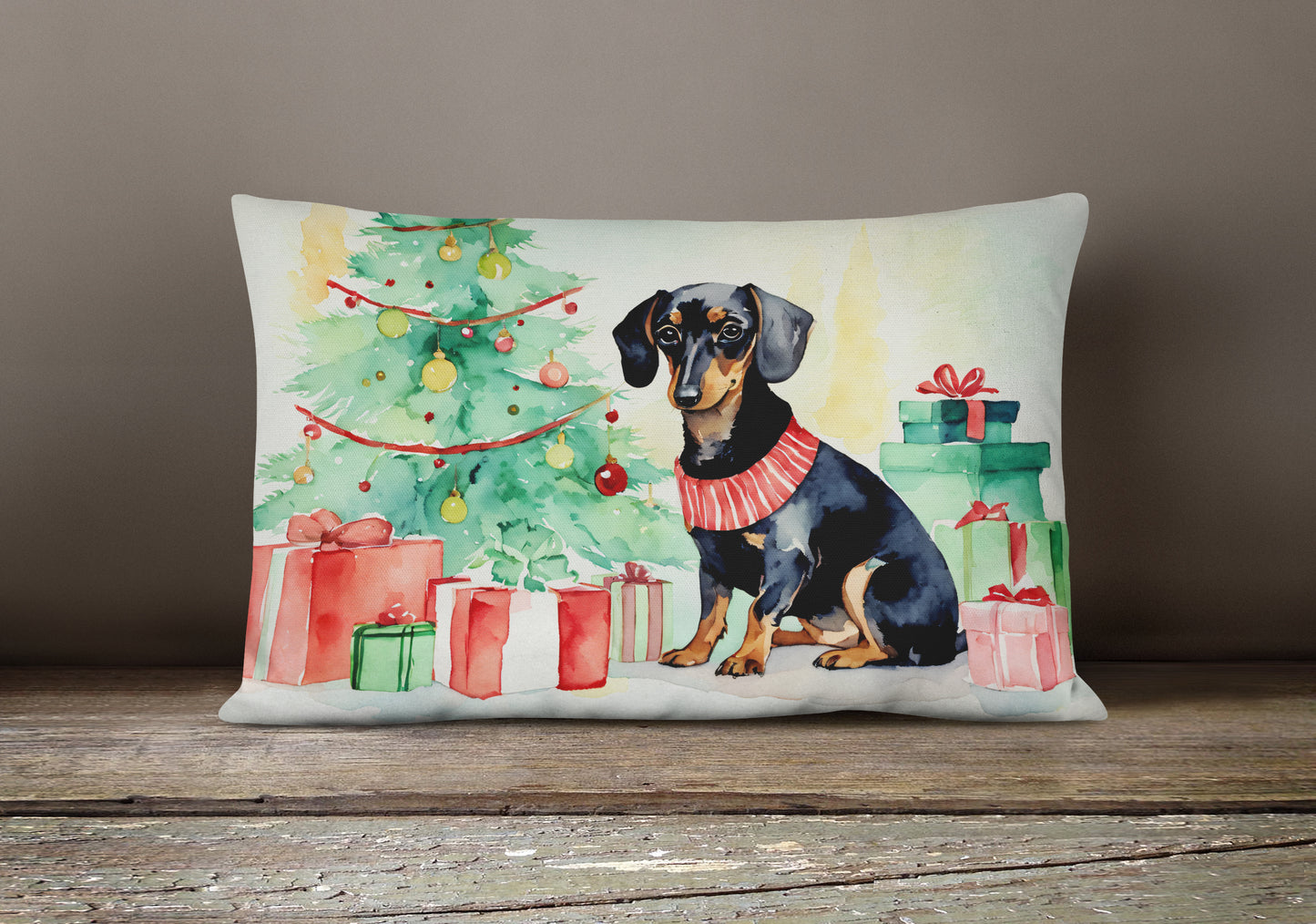 Black and Tan Dachshund Christmas Throw Pillow