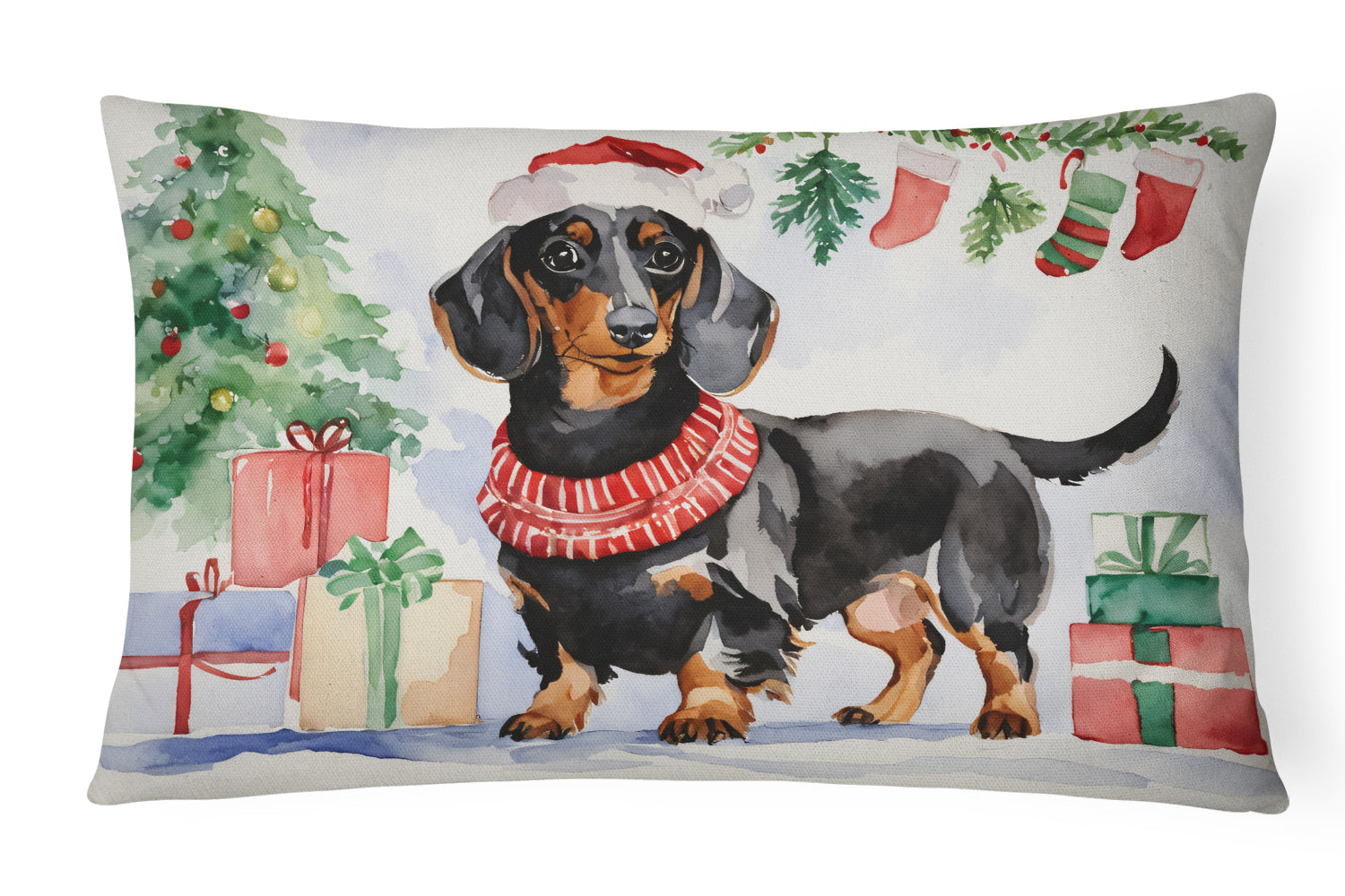 Buy this Black and Tan Dachshund Christmas Throw Pillow