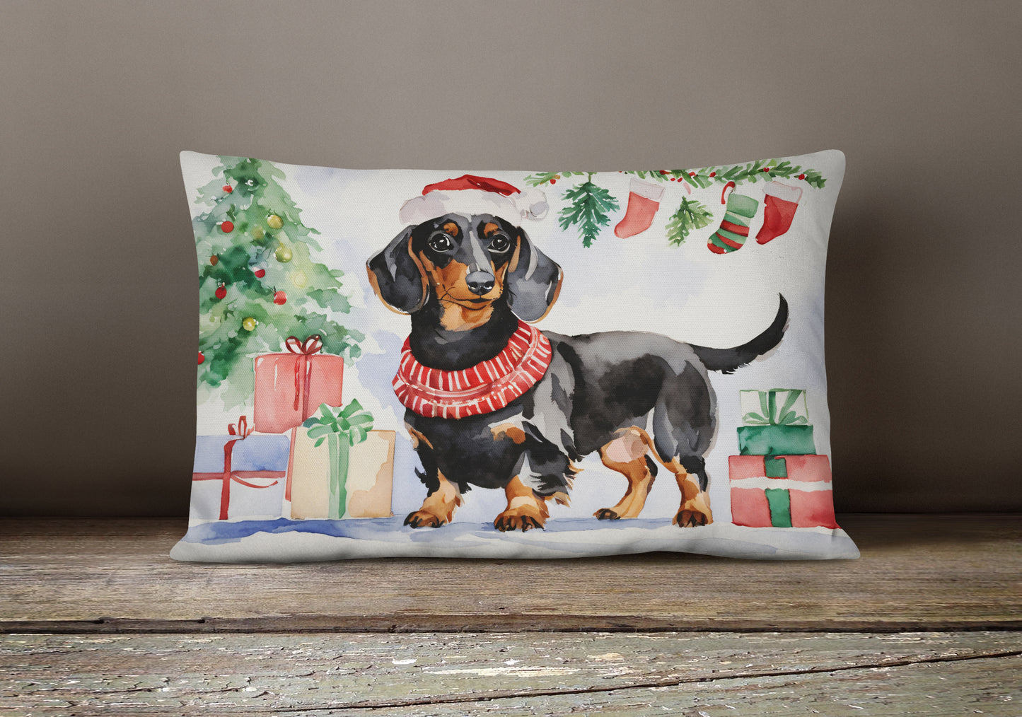 Black and Tan Dachshund Christmas Throw Pillow