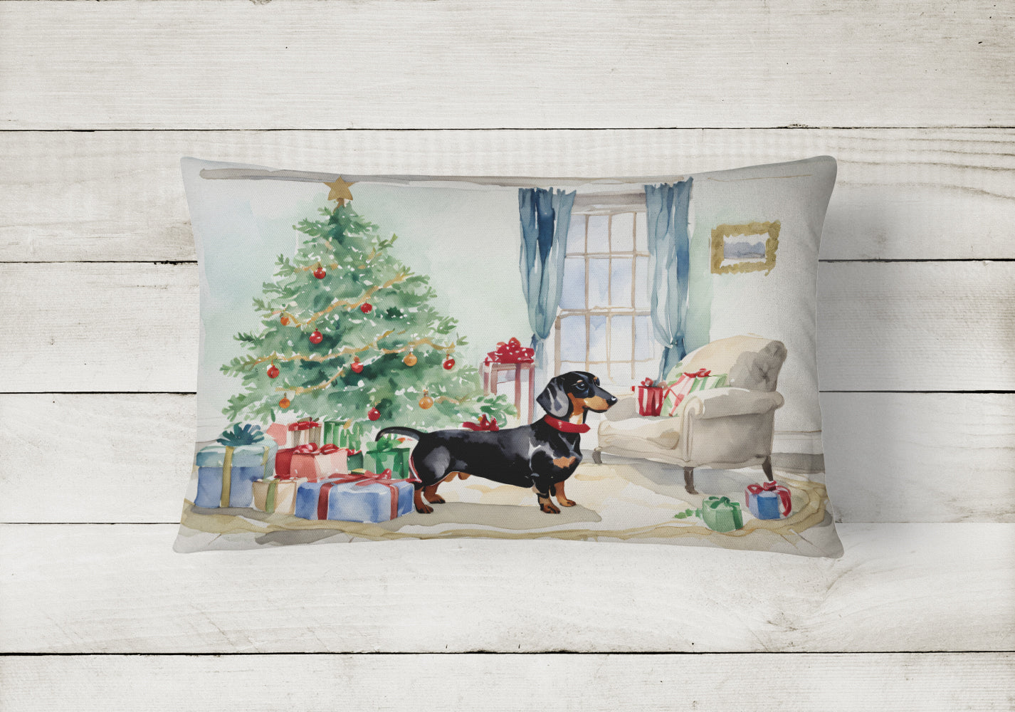 Black and Tan Dachshund Christmas Throw Pillow