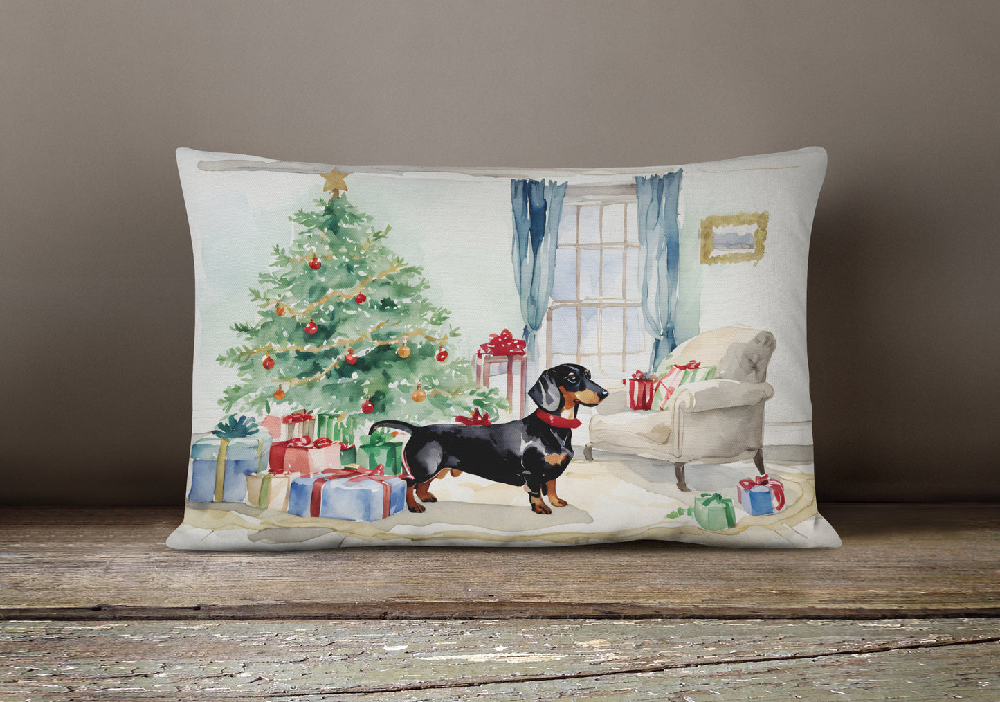 Black and Tan Dachshund Christmas Throw Pillow