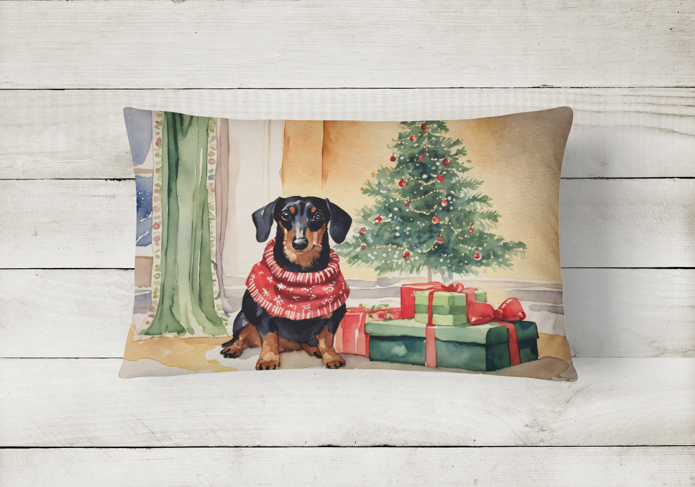 Black and Tan Dachshund Christmas Throw Pillow