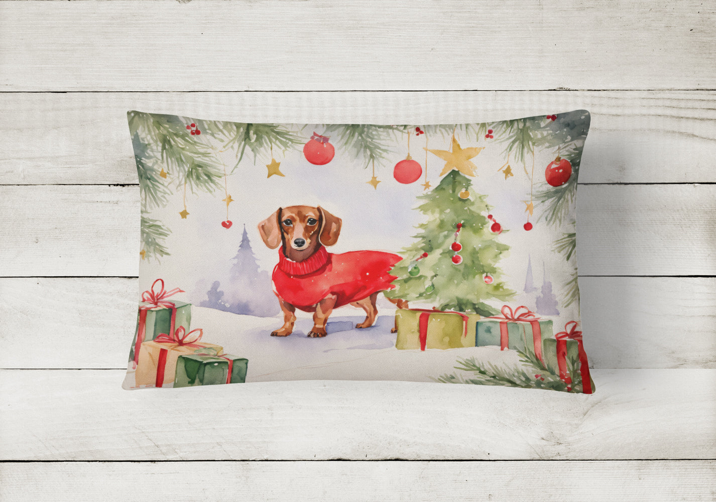 Dachshund Christmas Throw Pillow