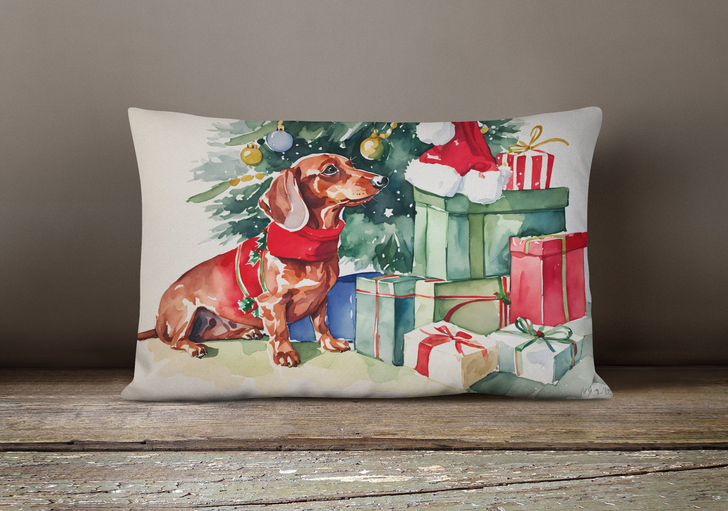 Dachshund Christmas Throw Pillow