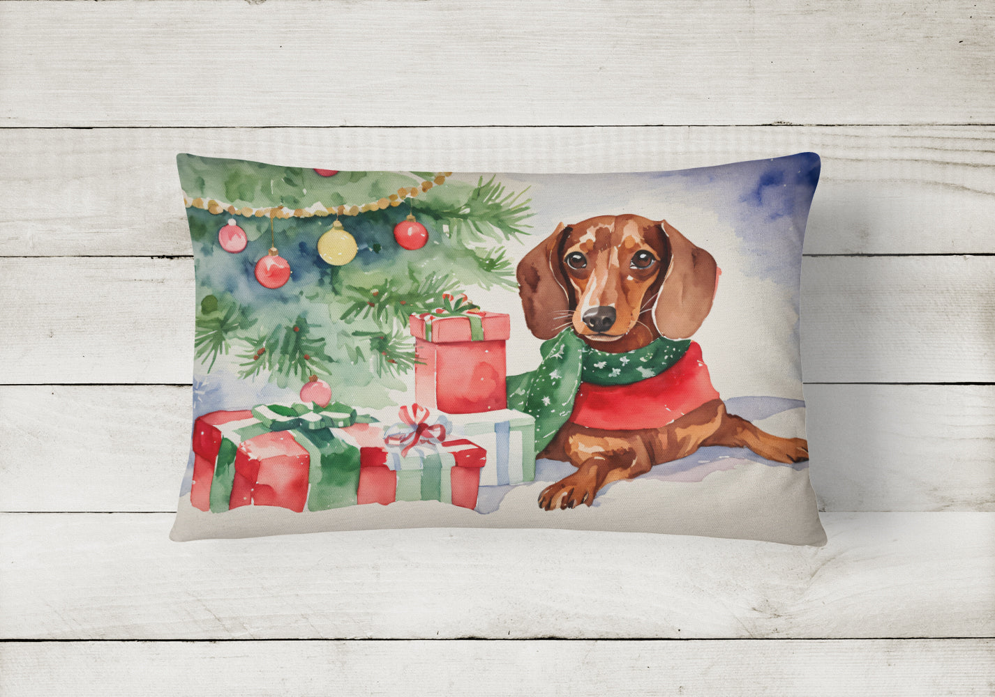 Dachshund Christmas Throw Pillow