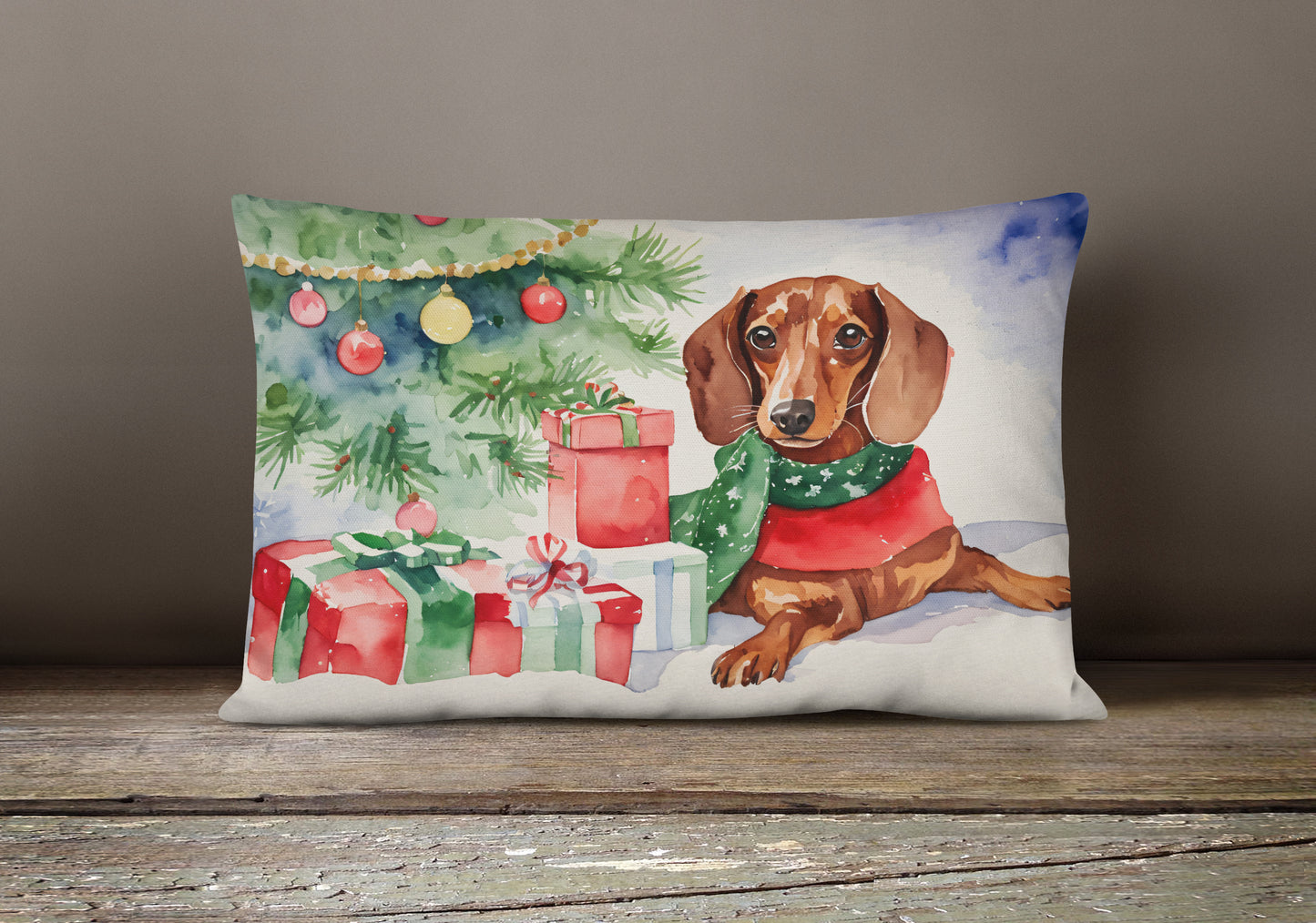 Dachshund Christmas Throw Pillow