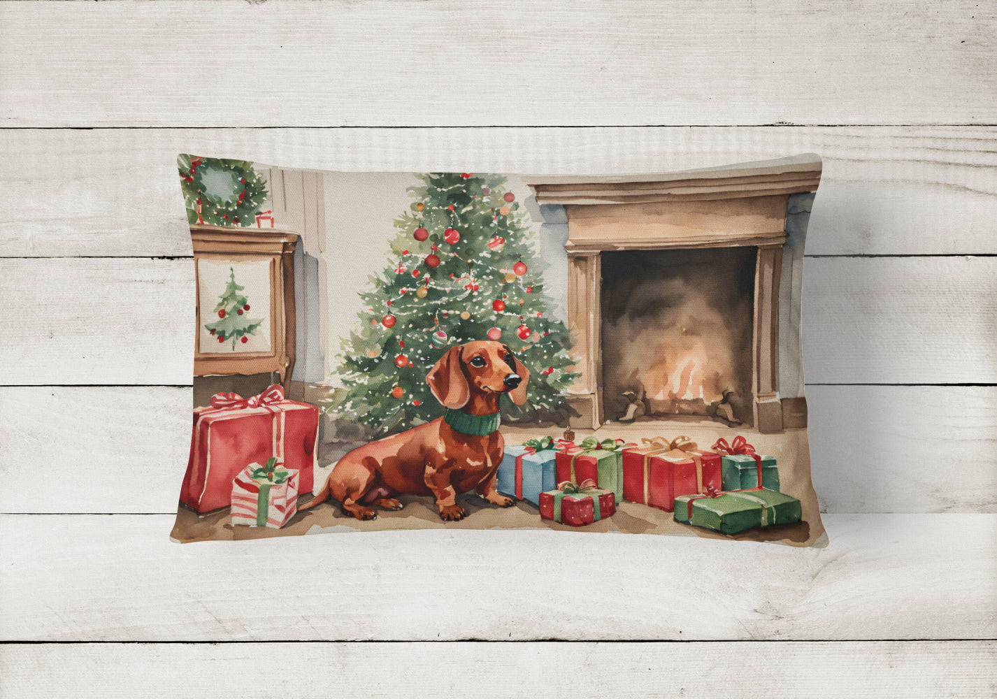 Dachshund Christmas Throw Pillow