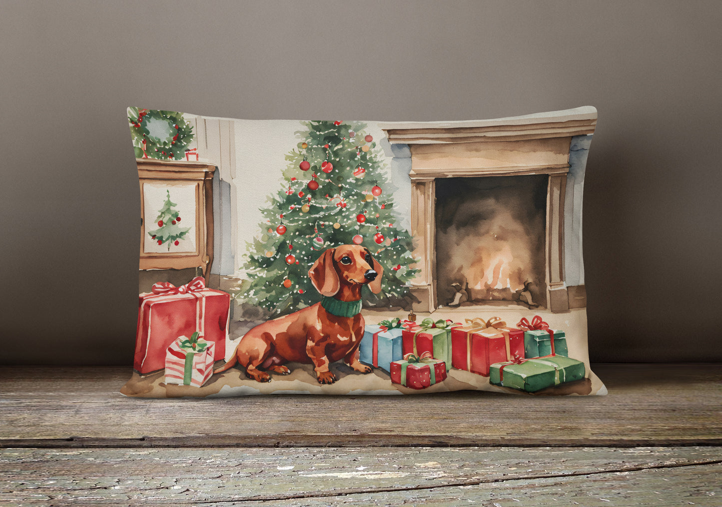 Dachshund Christmas Throw Pillow