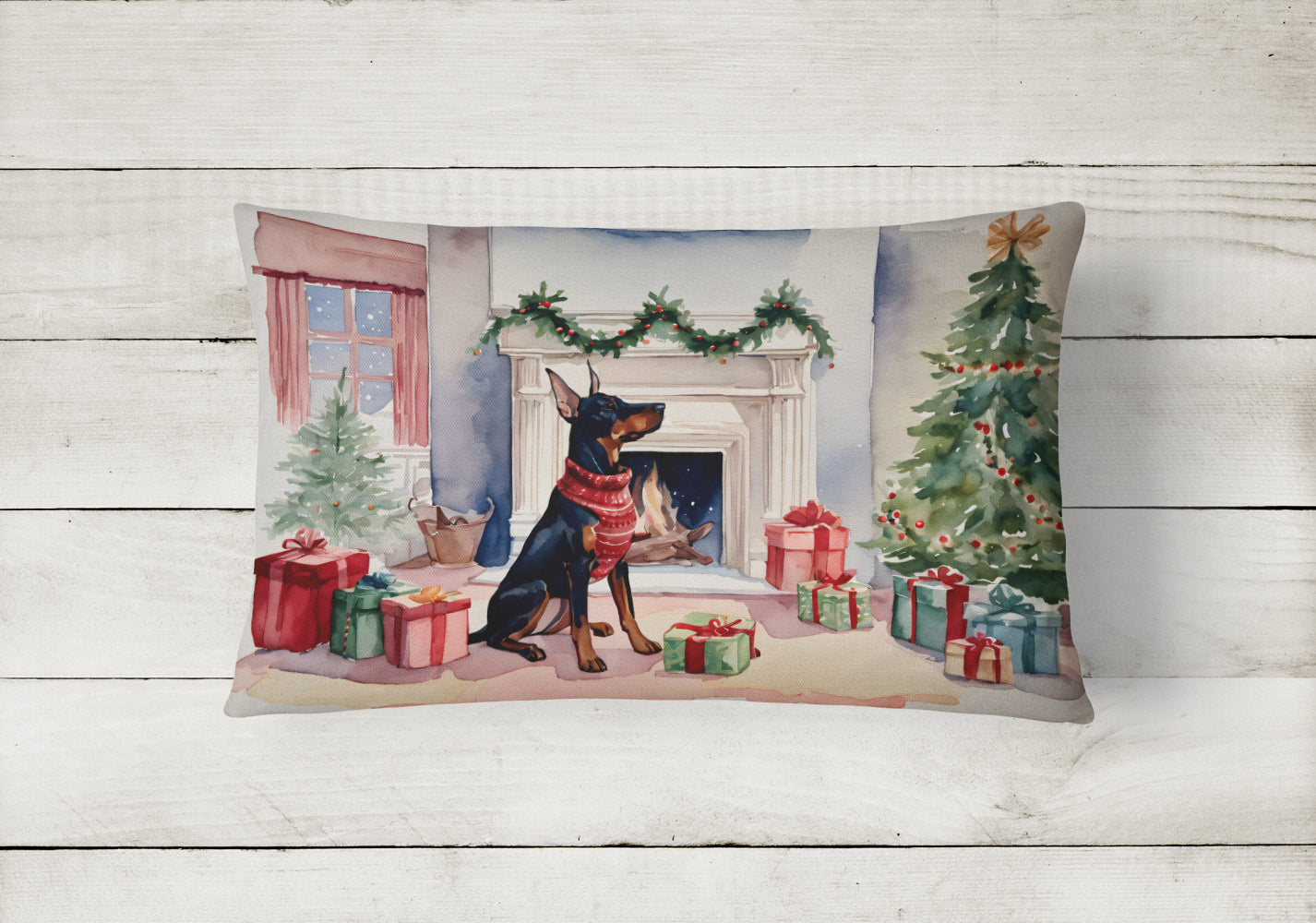 Doberman Pinscher Christmas Throw Pillow