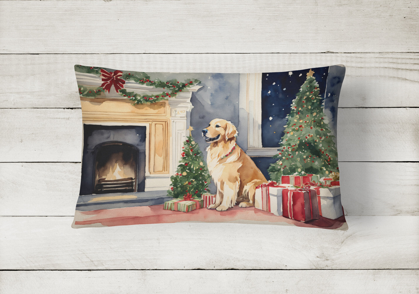 Golden Retriever Christmas Throw Pillow