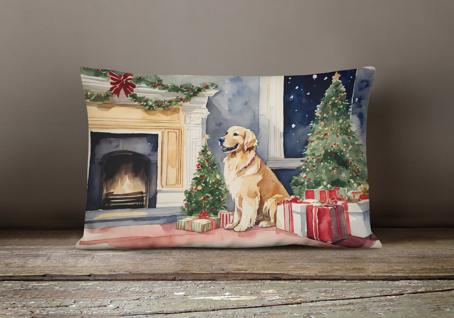 Golden Retriever Christmas Throw Pillow