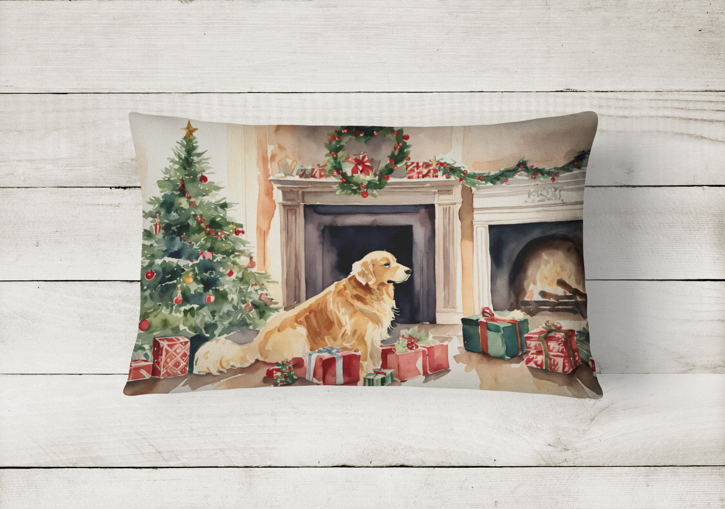 Golden Retriever Christmas Throw Pillow