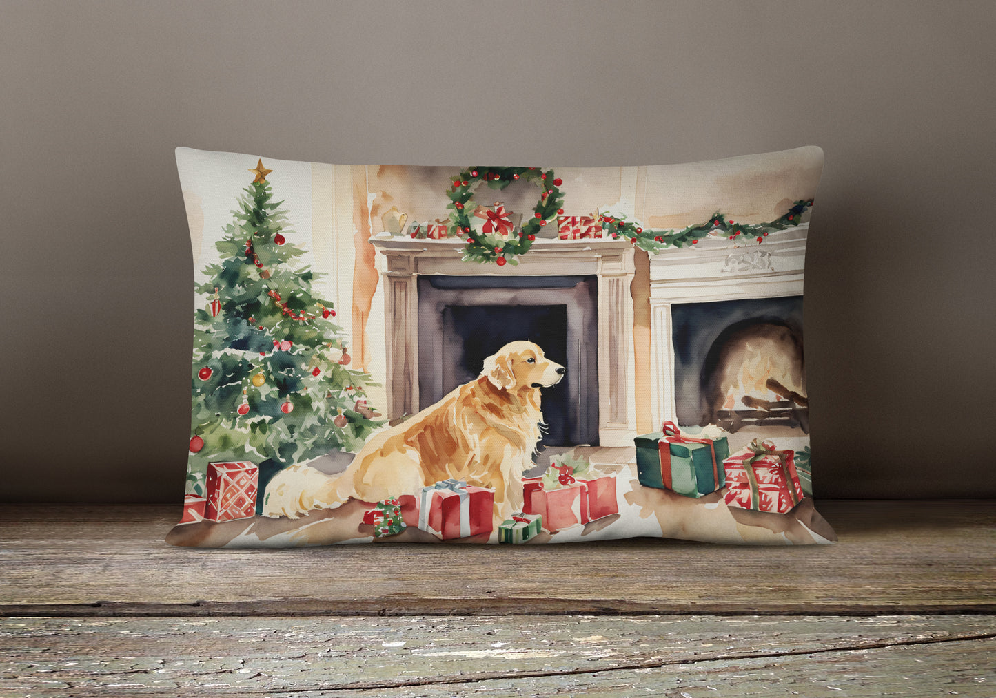 Golden Retriever Christmas Throw Pillow