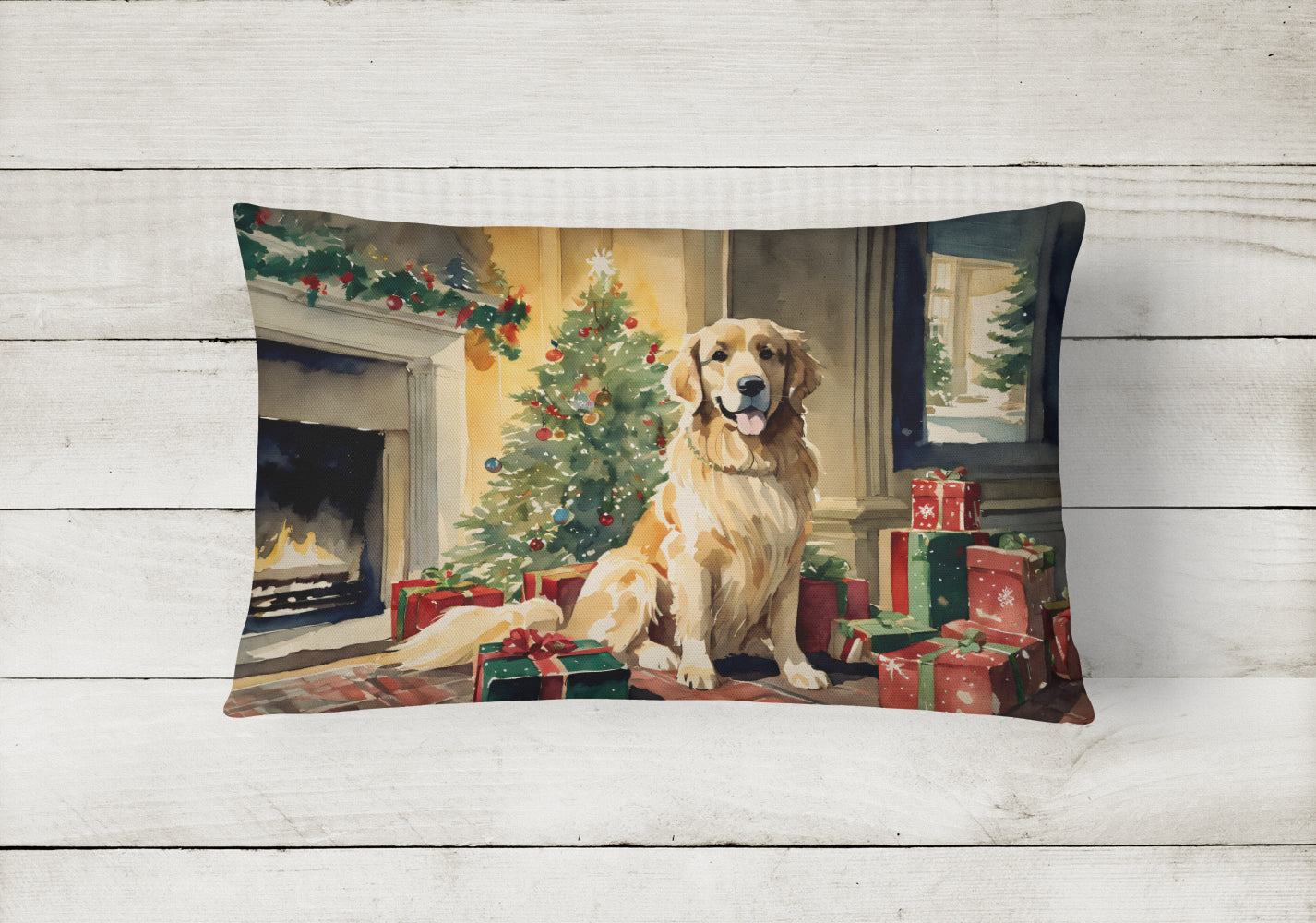 Golden Retriever Christmas Throw Pillow