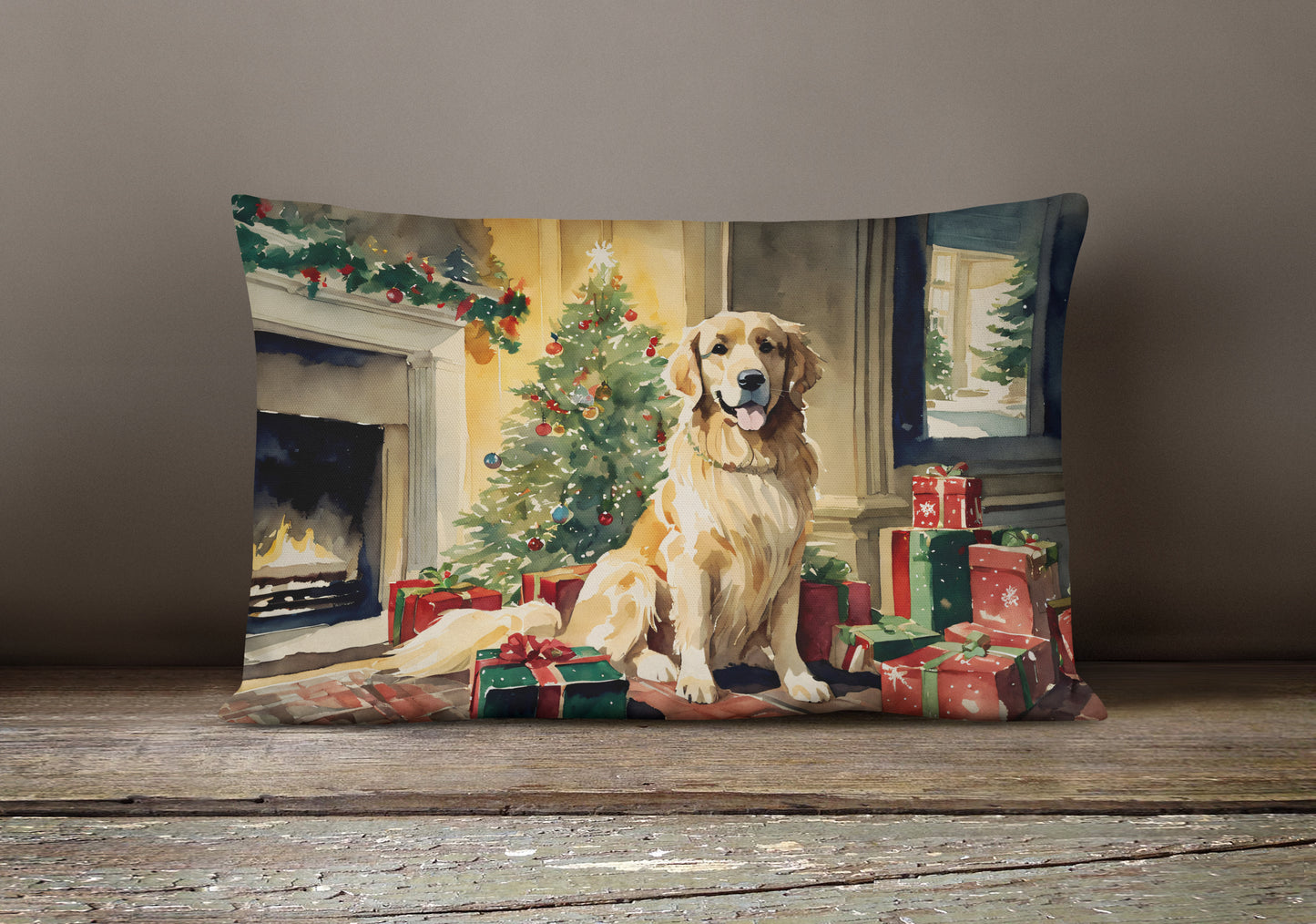 Golden Retriever Christmas Throw Pillow