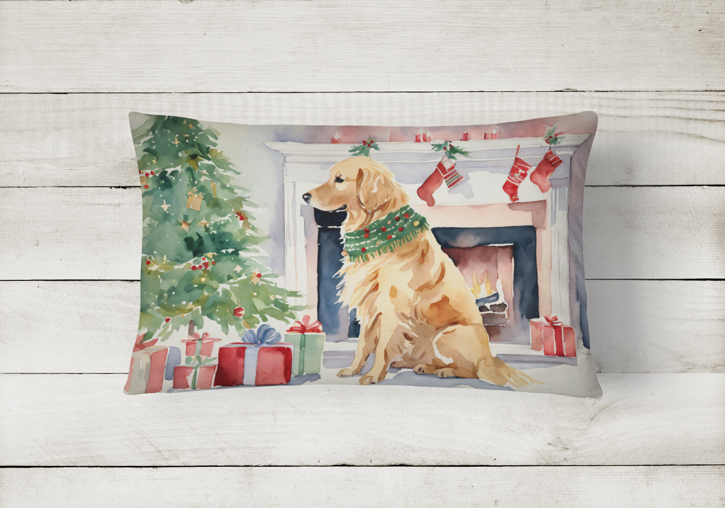 Golden Retriever Christmas Throw Pillow