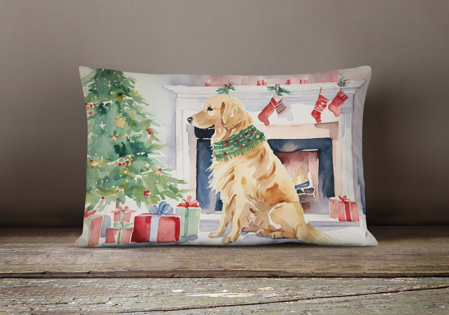 Golden Retriever Christmas Throw Pillow