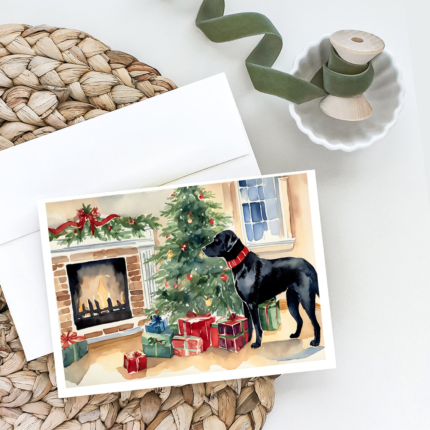 Black Labrador Christmas Greeting Cards Pack of 8