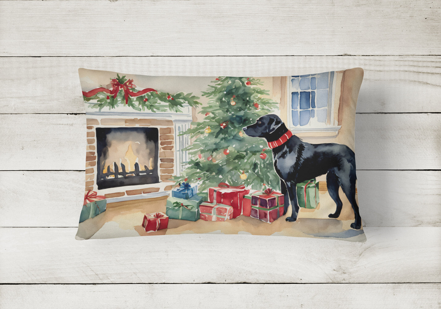 Black Labrador Christmas Throw Pillow