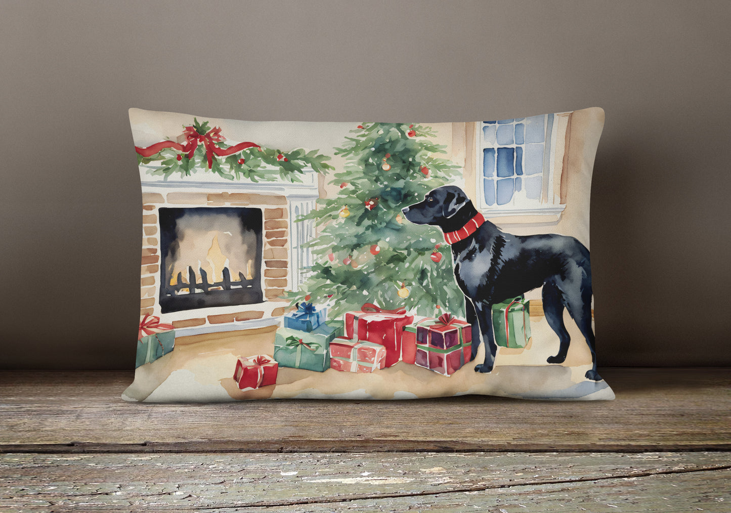 Black Labrador Christmas Throw Pillow