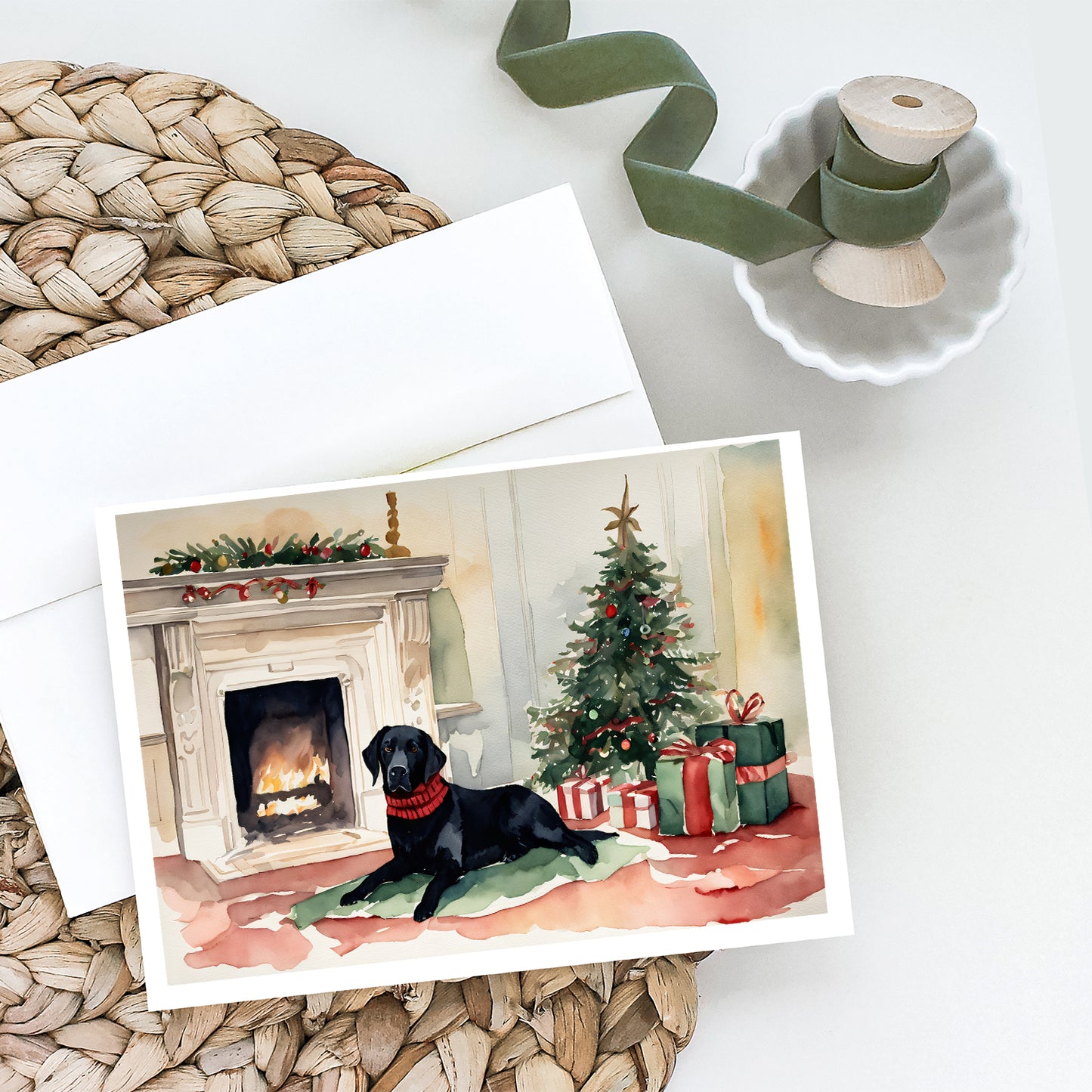 Black Labrador Christmas Greeting Cards Pack of 8