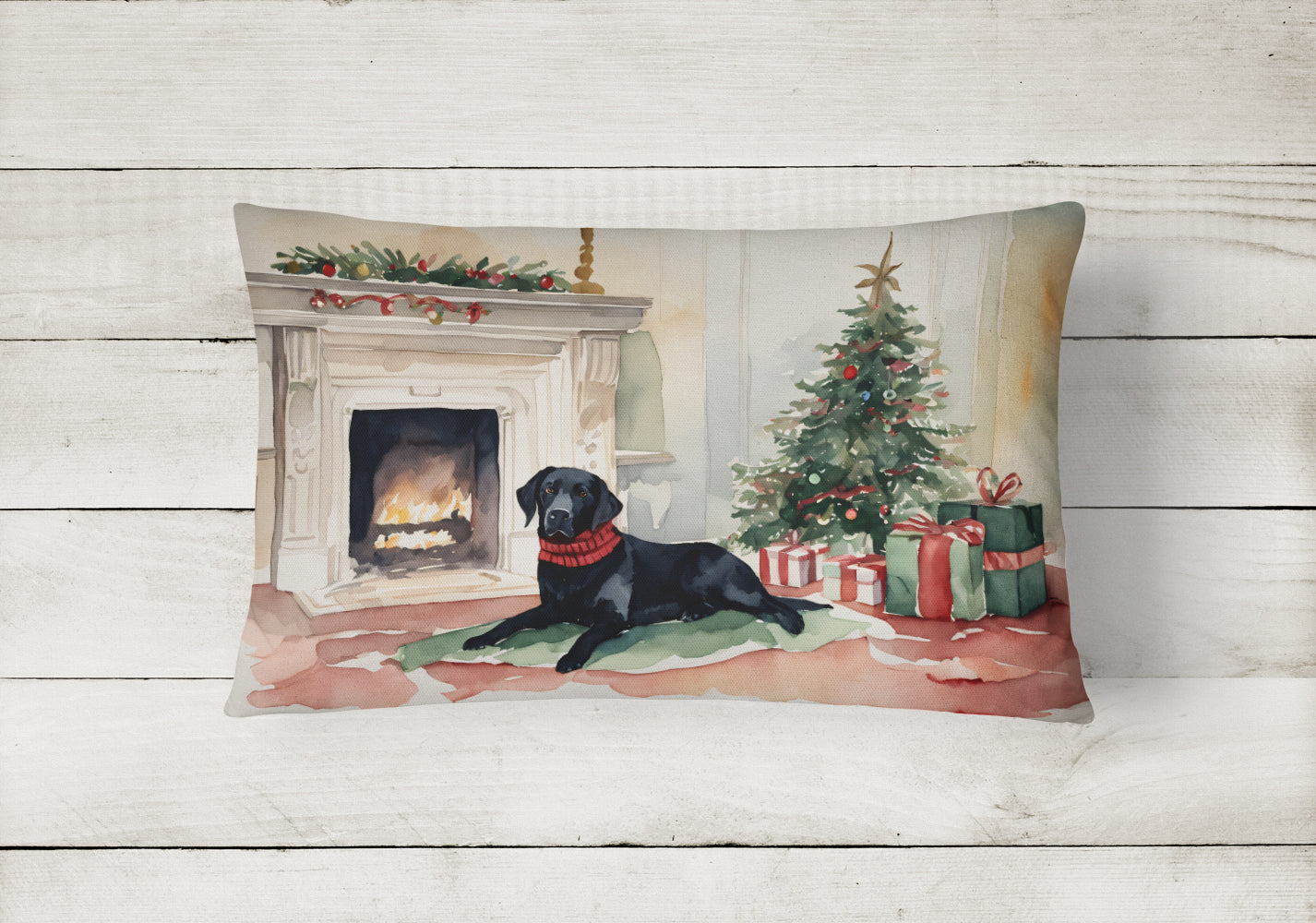 Black Labrador Christmas Throw Pillow