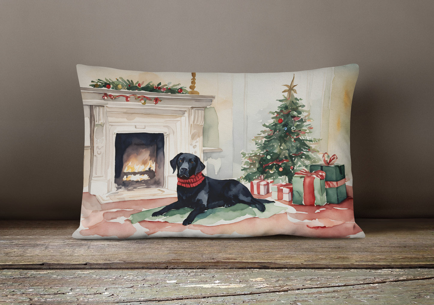 Black Labrador Christmas Throw Pillow