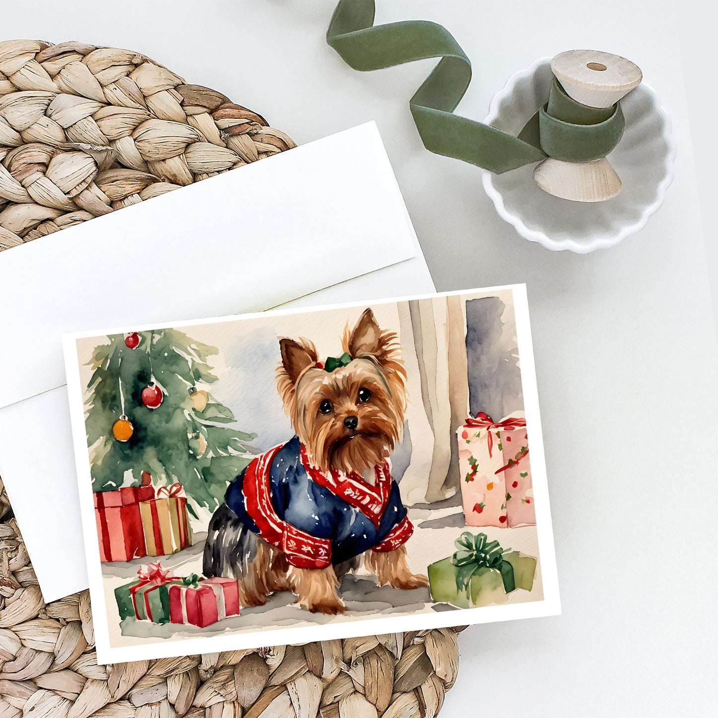 Yorkie Christmas Greeting Cards Pack of 8