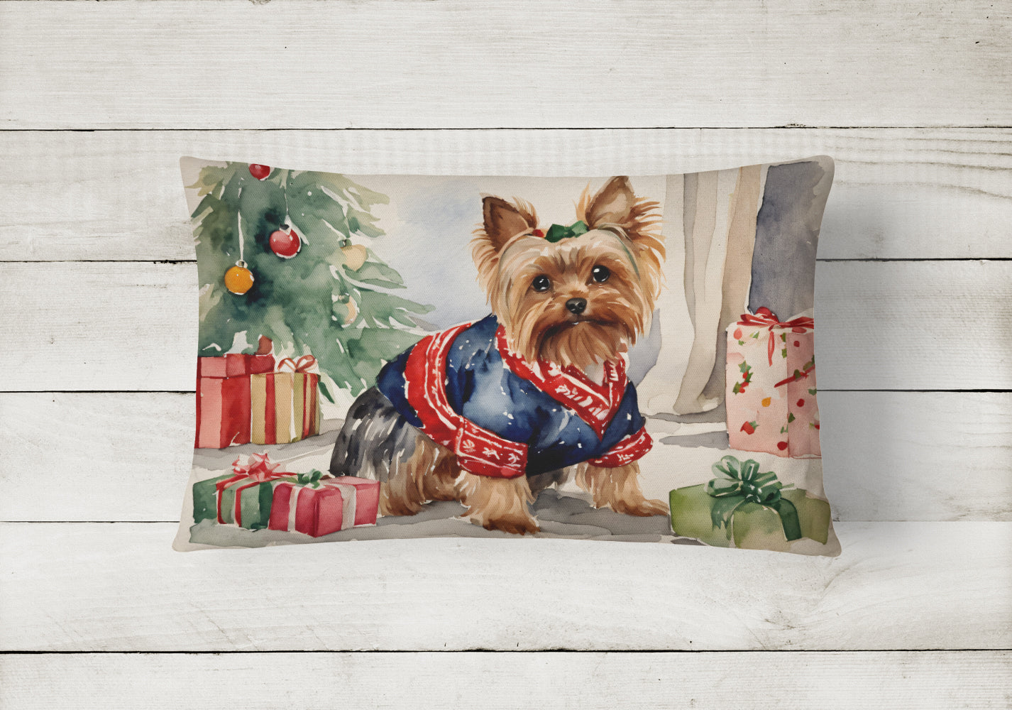 Yorkie Christmas Throw Pillow