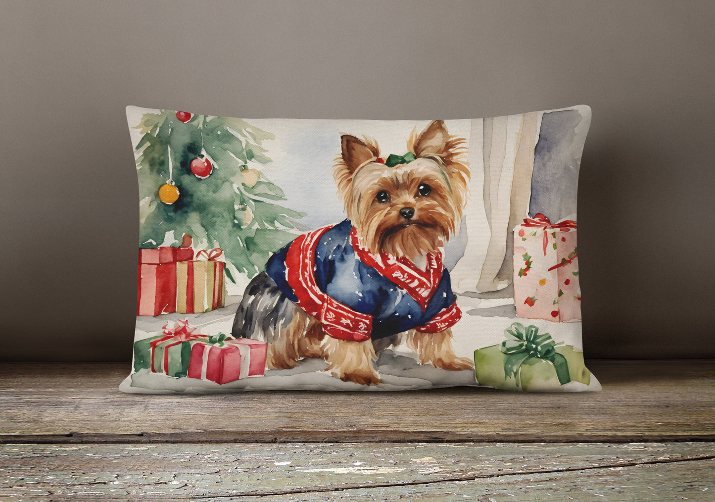 Yorkie Christmas Throw Pillow